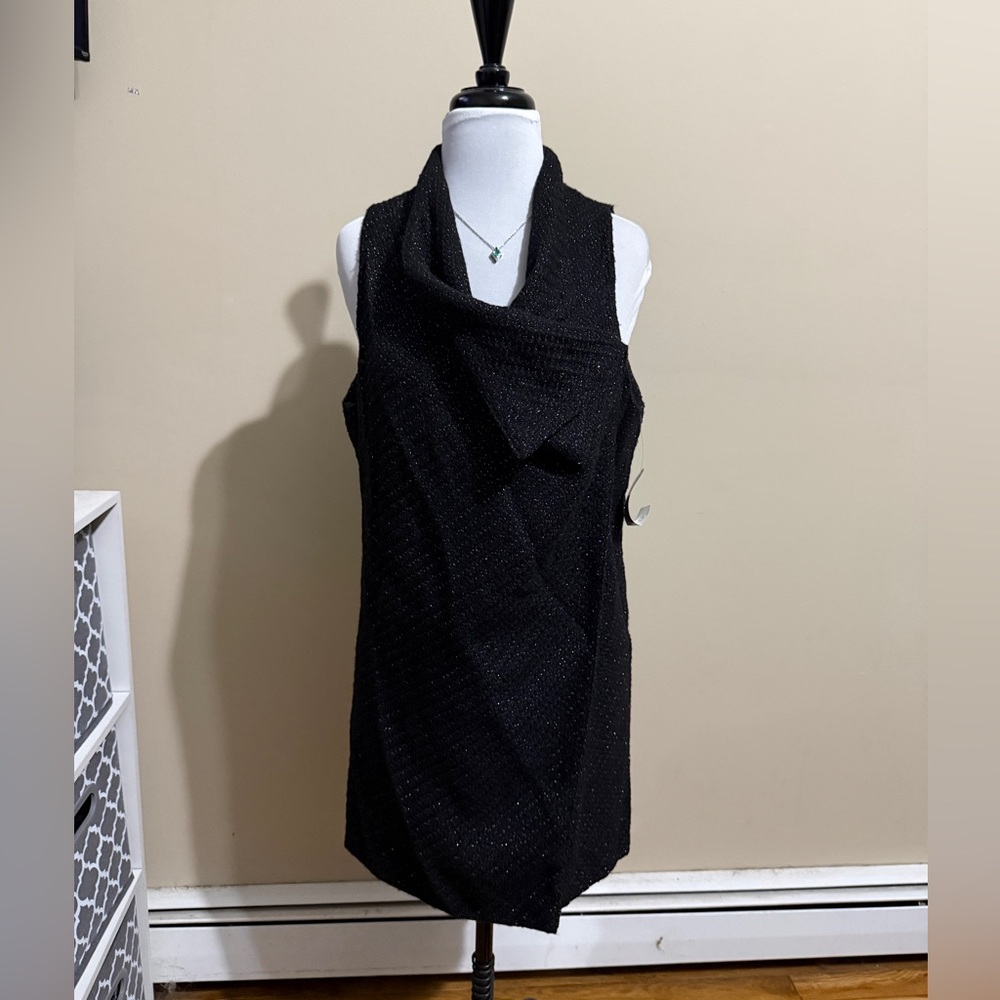 Cowl neck sparkle  long wrap wool vest. New with tags.